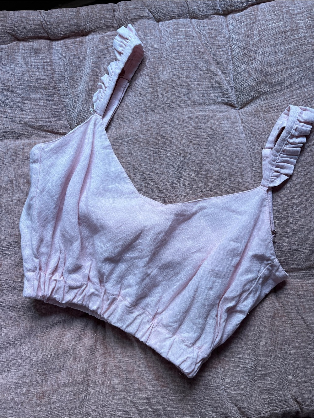 LIGHT PINK 100% BELGIUM LINEN CROP TOP FESTIVAL COTTAGECORE FAIRY PRINCESS GLAM